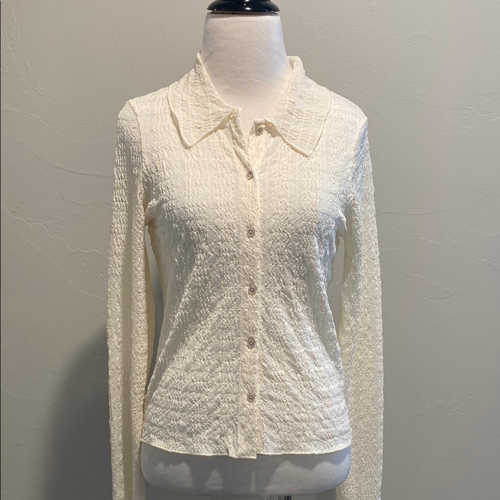 Joie Cream Fitted Button Down Shirt with Notched Collar